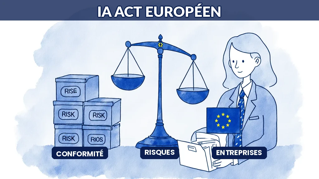 Illustration d'une entreprise européenne mettant ses systèmes d'intelligence artificielle en conformité avec la réglementation IA Act