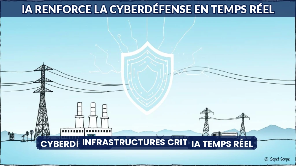 Illustration d'un bouclier numérique protégeant des infrastructures critiques contre des cyberattaques.