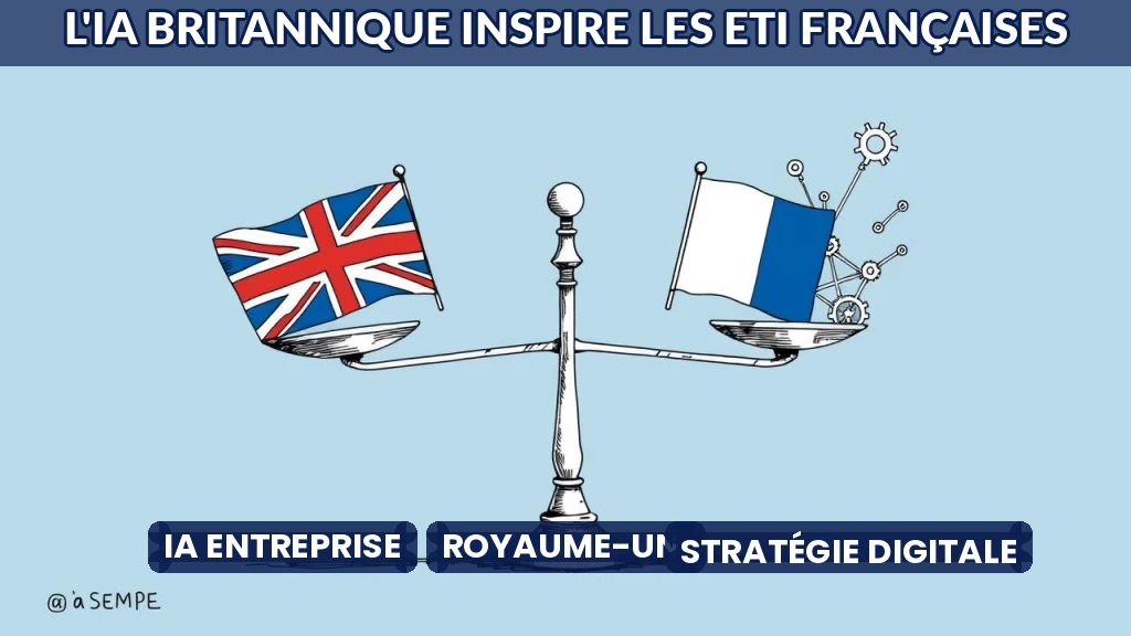 Illustration d'une balance comparant l'IA britannique et française