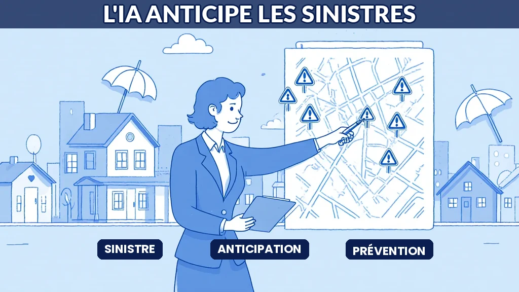 Illustration d'une IA aidant un assureur à anticiper et prévenir les sinistres