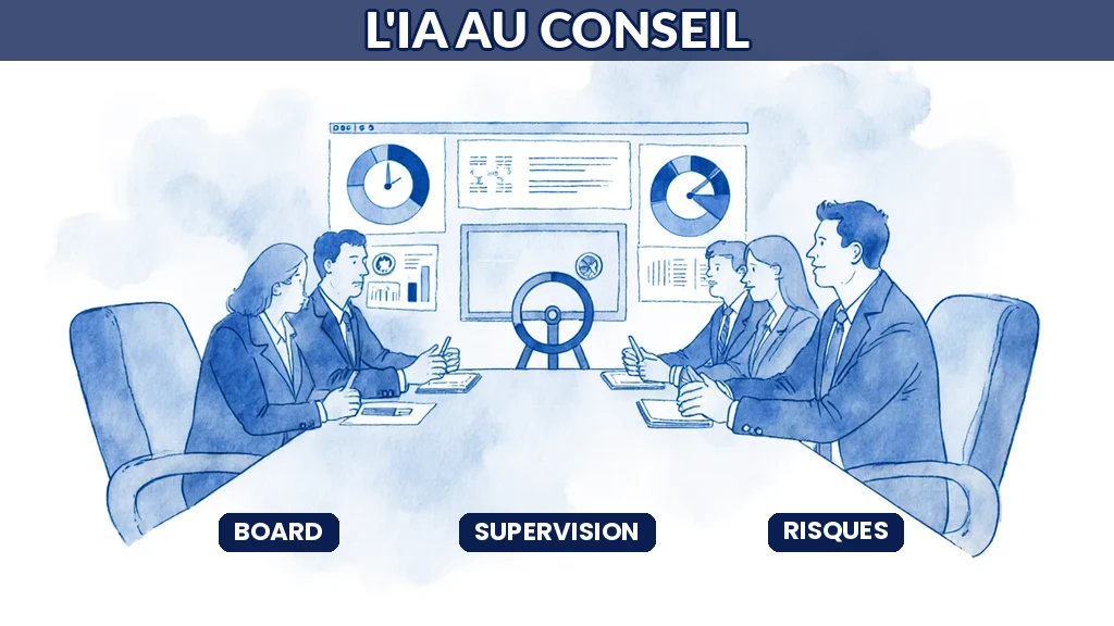 Illustration d'un conseil d'administration prenant en main la supervision stratégique de l'intelligence artificielle de l'entreprise