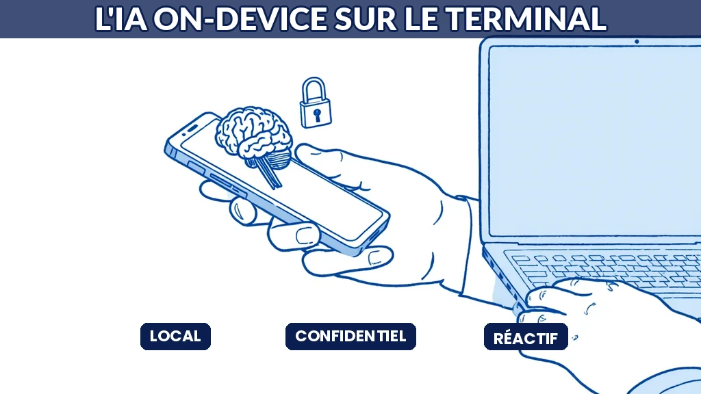 Illustration d'un modèle d'IA fonctionnant directement sur le terminal de l'utilisateur