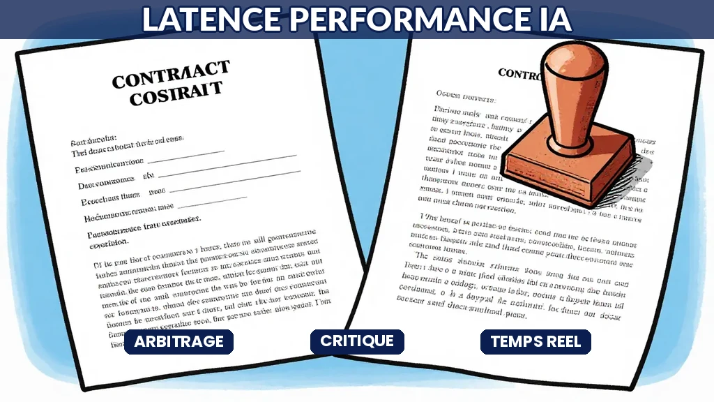 Graphique comparatif illustrant les arbitrages entre latence de réponse et précision prédictive pour différentes architectures de modèles IA