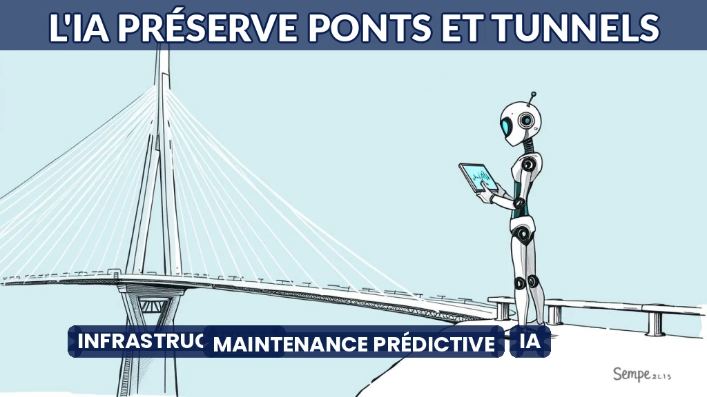 Illustration d'un pont surveillé par des capteurs connectés à une intelligence artificielle.