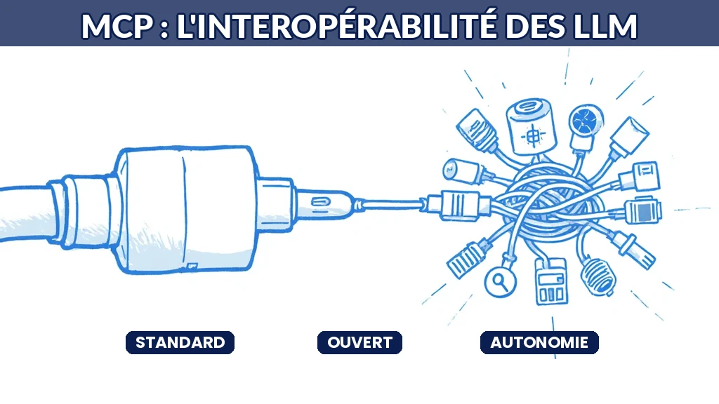 Illustration du Model Context Protocol offrant une interopérabilité entre modèles et outils