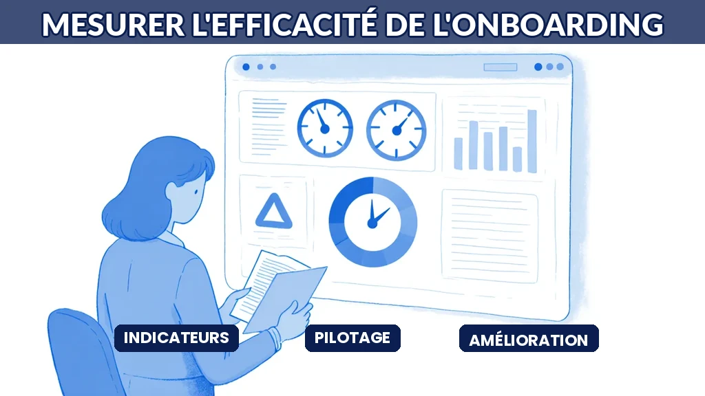 Illustration d'indicateurs générés par l'IA mesurant l'efficacité de l'onboarding