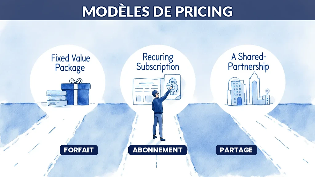 Illustration de trois modèles de tarification à la valeur pour le conseil en intelligence artificielle