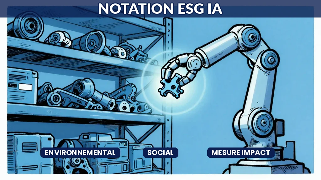 Tableau de bord IA affichant les indicateurs ESG environnementaux et sociaux avec scores de performance par catégorie