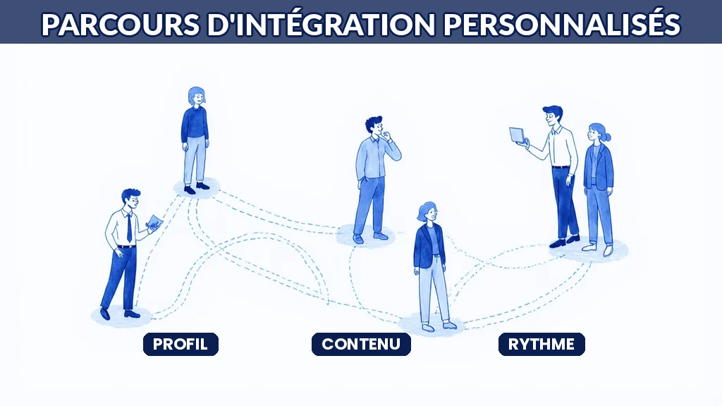 Illustration d'un parcours d'intégration personnalisé par l'IA selon le profil de la recrue
