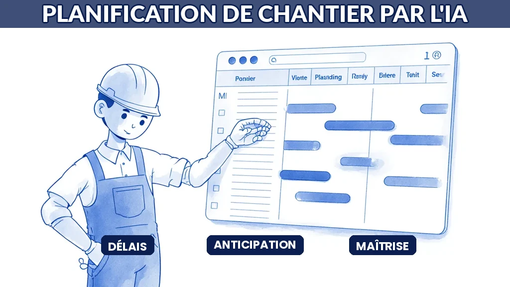 Illustration d'une planification de chantier optimisée par l'IA contre les retards et surcoûts