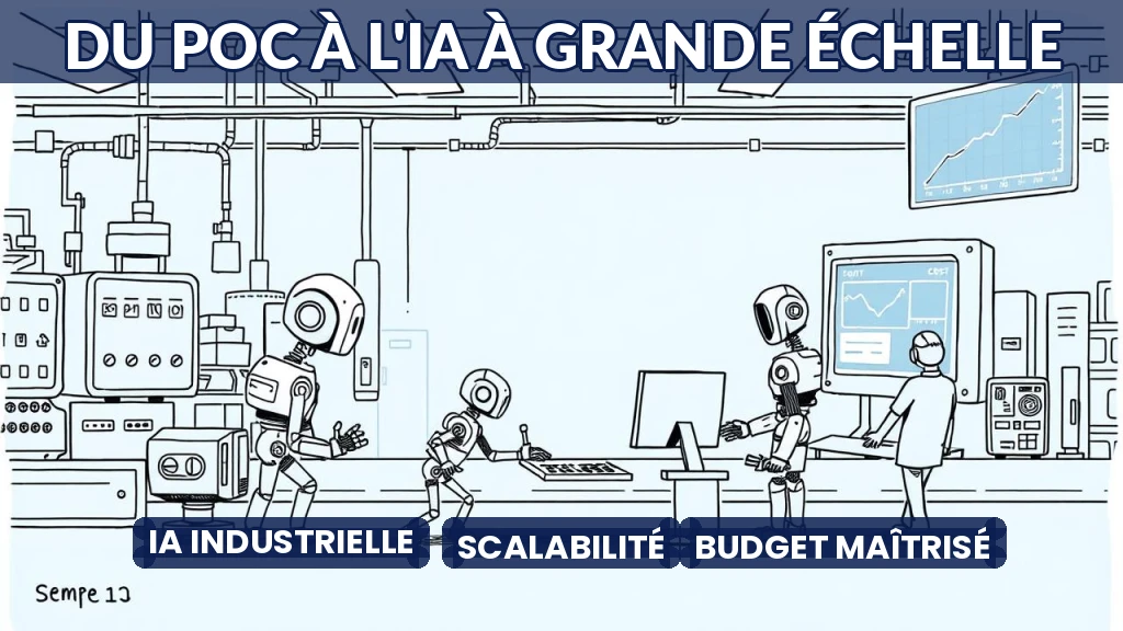 Illustration d'une usine moderne symbolisant l'industrialisation de l'IA à grande échelle.