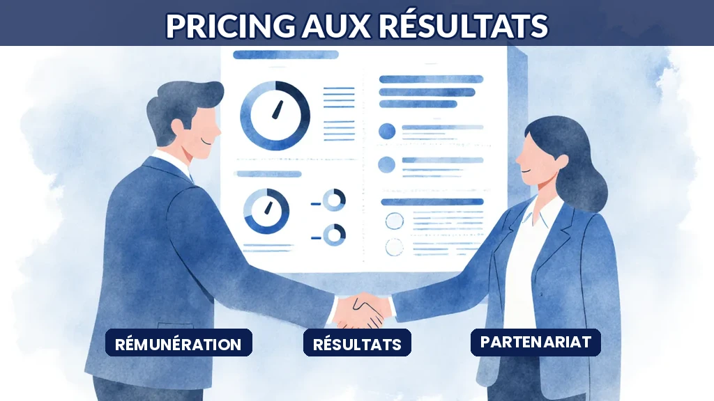 Illustration d'un consultant en IA dont la rémunération est liée aux résultats obtenus pour son client plutôt qu'au temps facturé