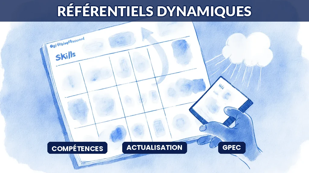 Illustration d'un référentiel de compétences vivant et dynamique mis à jour en continu par l'intelligence artificielle