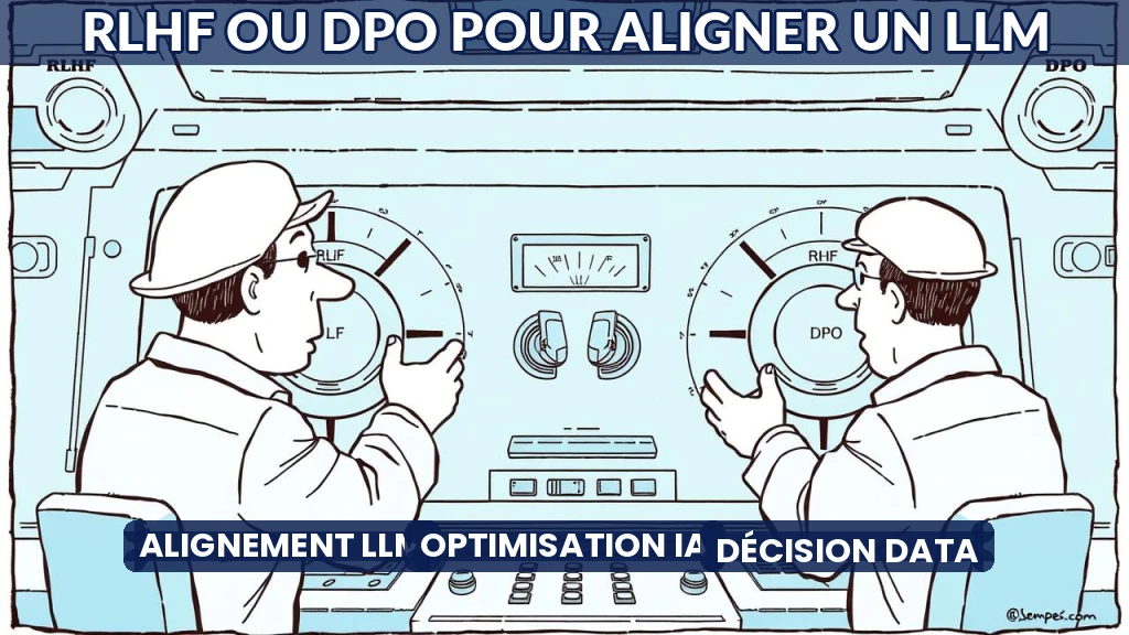 Deux mains ajustant des curseurs étiquetés RLHF et DPO sur un écran d'IA.
