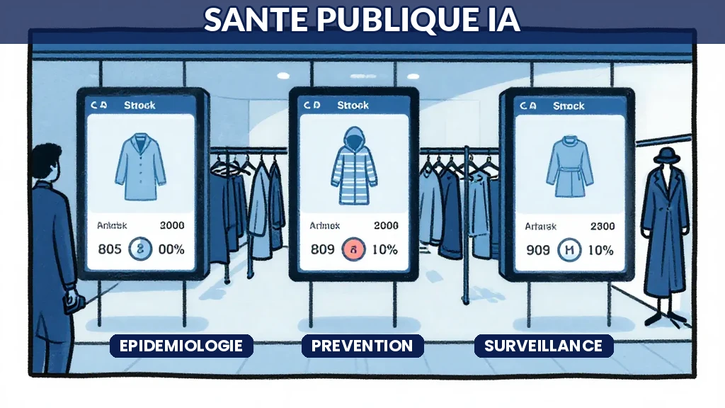 Tableau de bord de surveillance épidémiologique montrant la détection de foyers infectieux et la prévention sanitaire par intelligence artificielle