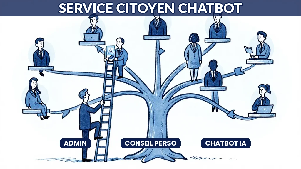 Interface de chatbot administratif intelligent fournissant un conseil personnalisé aux citoyens pour leurs démarches auprès des services publics