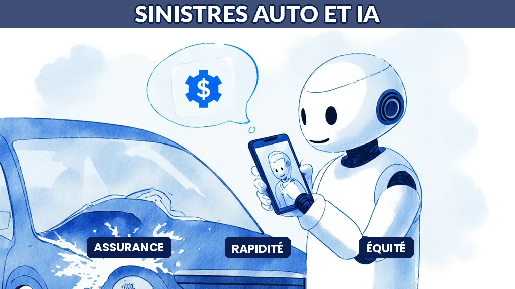 Illustration d'une intelligence artificielle accélérant le traitement d'un sinistre automobile pour un assuré et son assureur