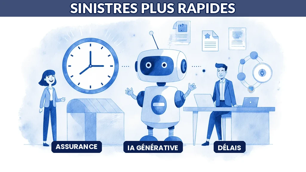 Illustration d'un assureur réduisant le temps de traitement des sinistres grâce à l'IA générative au bénéfice de ses assurés