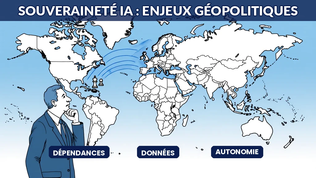 Illustration des enjeux géopolitiques de la souveraineté numérique en IA pour les dirigeants