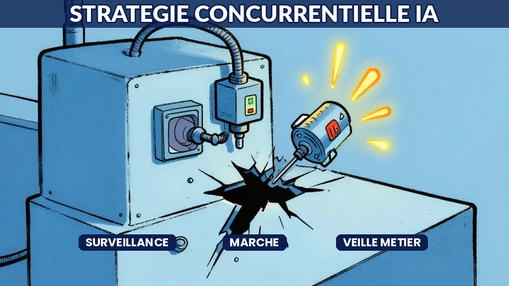Interface IA de veille concurrentielle affichant les mouvements stratégiques du marché en temps réel