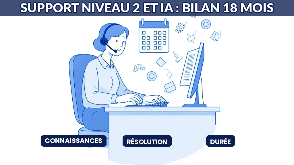 Illustration d'une équipe de support technique niveau 2 assistée par l'IA générative