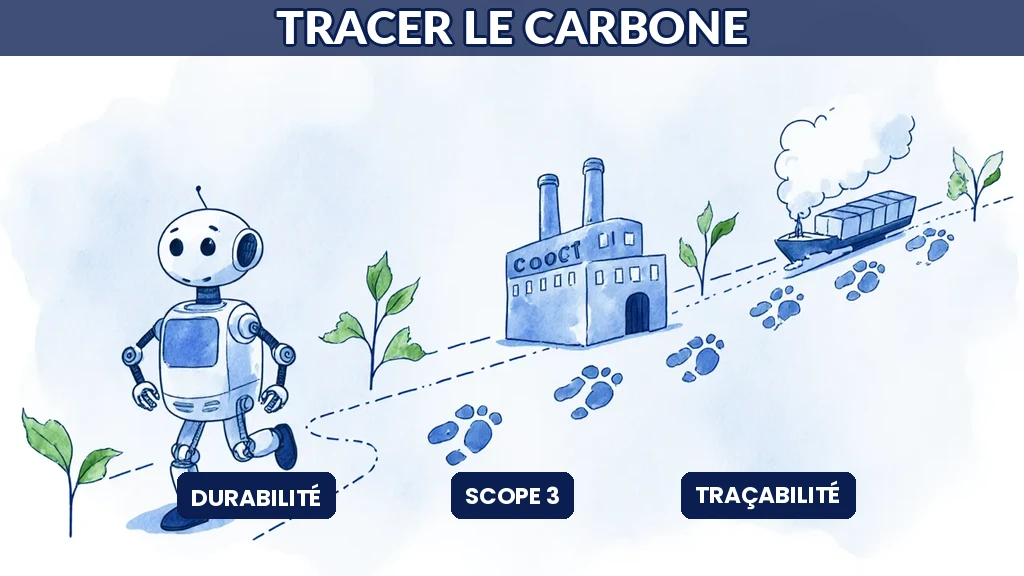 Illustration d'une intelligence artificielle suivant l'empreinte carbone d'un produit à chaque étape de sa chaîne de production et de distribution