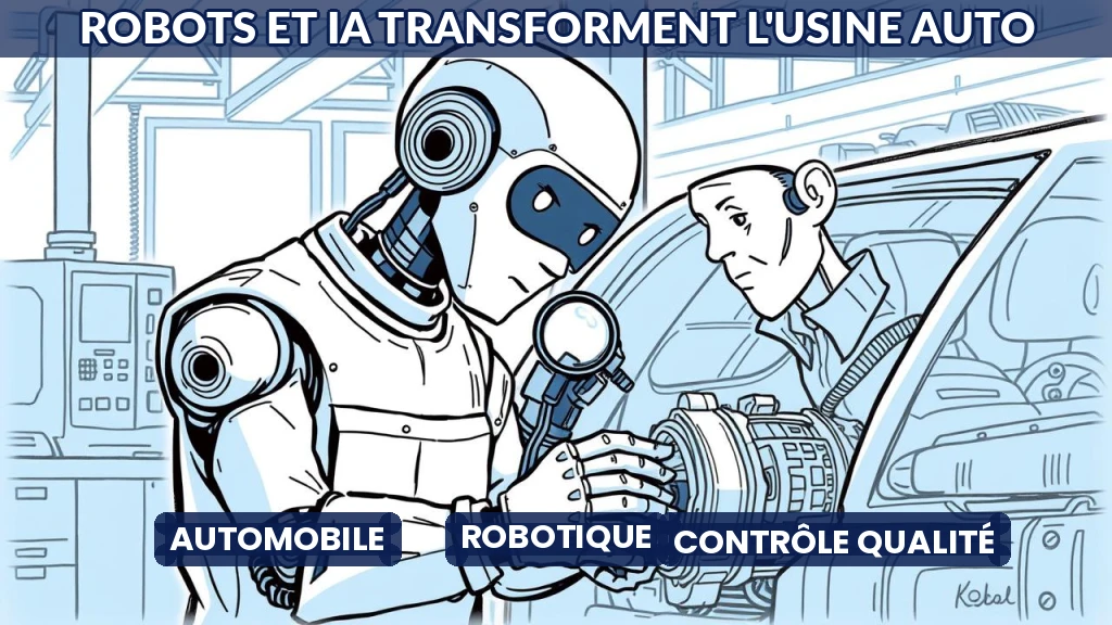 Robot collaboratif inspectant une pièce automobile dans une usine moderne.