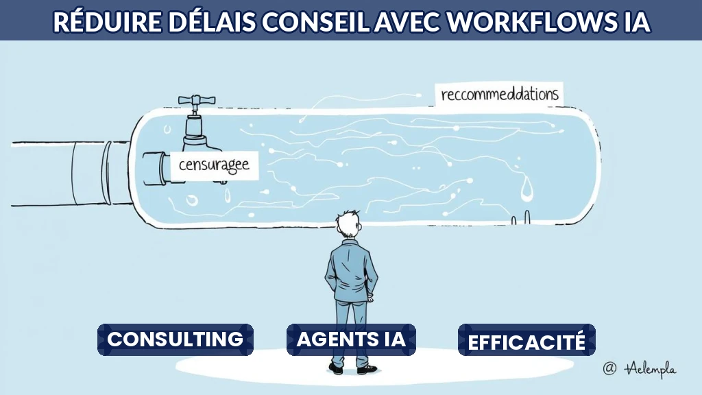 Consultant analysant un flux de données IA sur écran transparent
