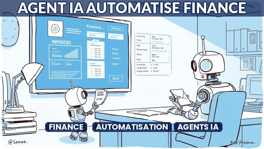 Illustration d'un agent IA automatisant des rapprochements bancaires et relances financières.