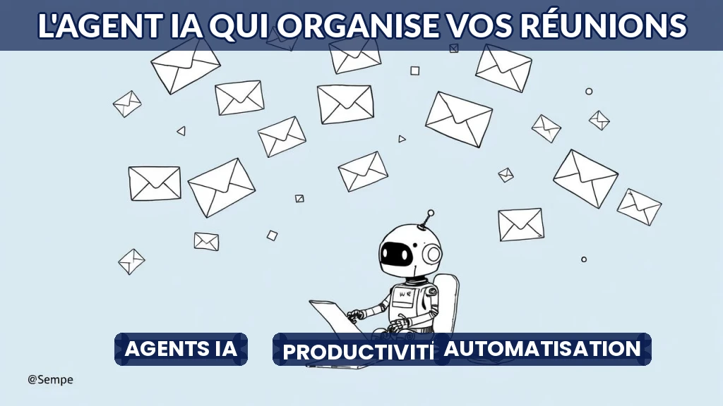 Illustration d'un assistant virtuel organisant des réunions à partir d'e-mails et d'un calendrier.