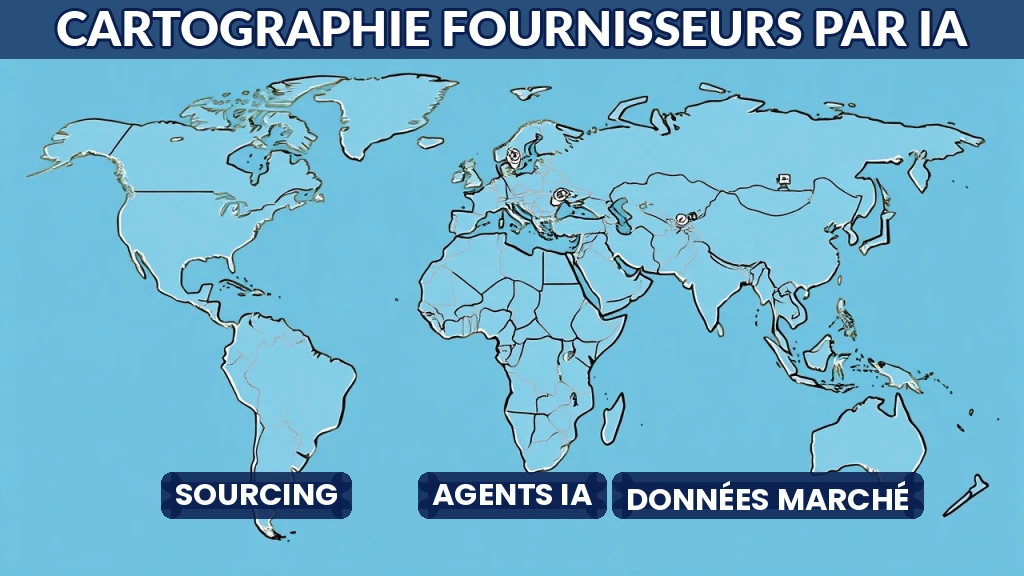 Illustration d'une carte mondiale connectée par des flux de données automatisés.