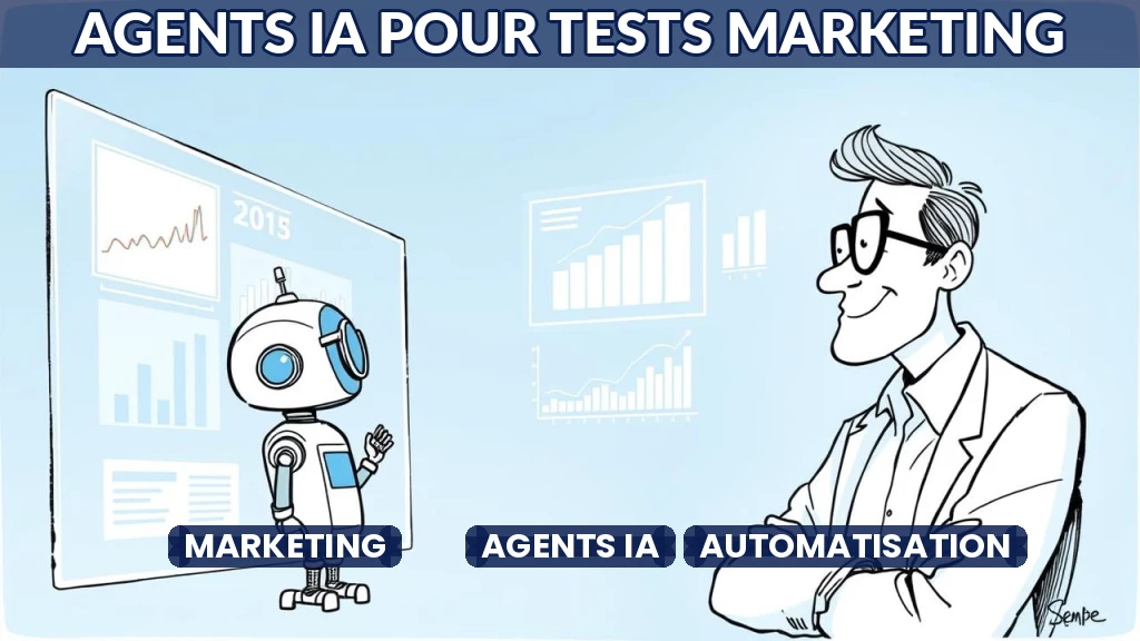 Illustration d'un agent IA analysant des données marketing sur un écran transparent.