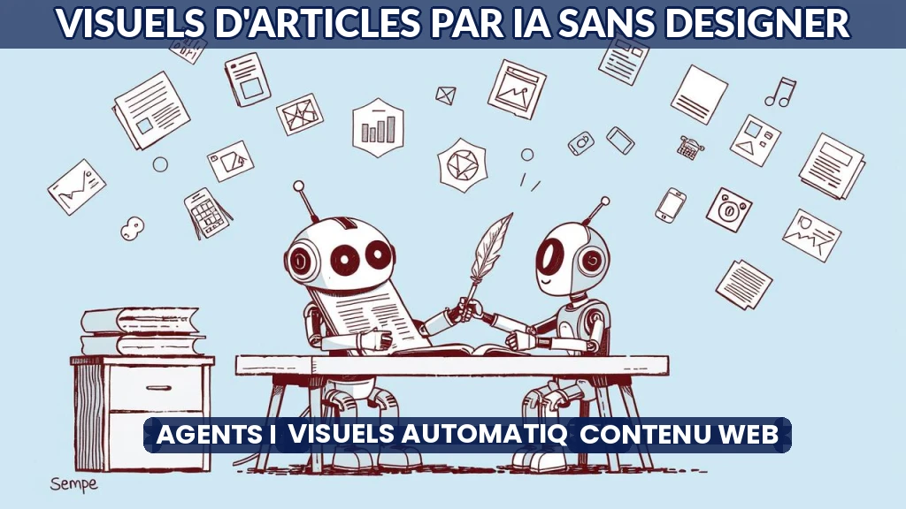 Illustration d'un robot dessinant une image pour un article sur fond bleu pastel.