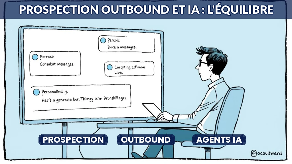 Illustration d'un consultant utilisant l'IA pour personnaliser des messages de prospection.