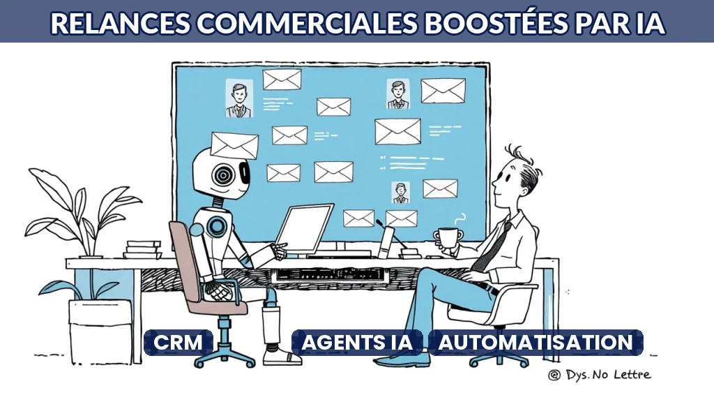 Illustration d'un agent IA automatisant des relances commerciales dans un CRM.