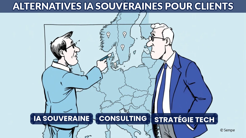 Carte stylisée des alternatives européennes aux outils IA américains.