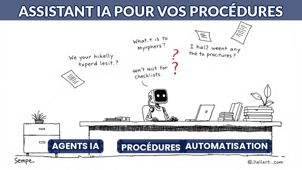 Illustration d'un assistant virtuel répondant à des questions sur des procédures d'entreprise.