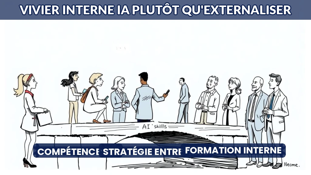 Illustration d'une équipe formant un réseau de compétences en intelligence artificielle.