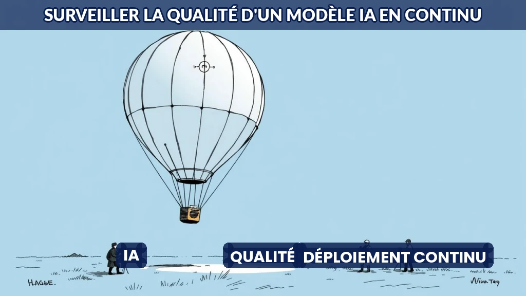 Illustration d'un modèle IA surveillé en temps réel pour détecter une dérive de qualité.