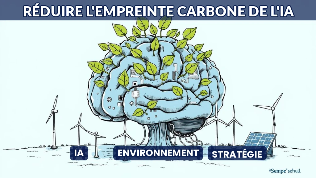 Illustration d'un cerveau numérique avec des feuilles vertes symbolisant l'IA durable.