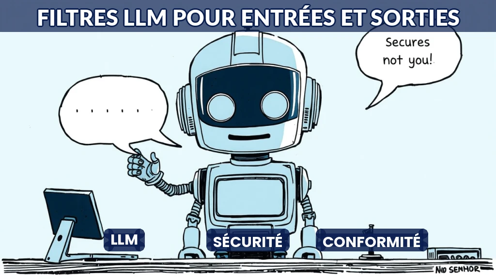 Illustration de filtres appliqués à un flux de données entre utilisateur et LLM.