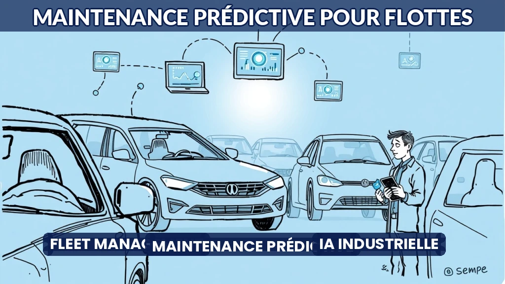 Illustration d'une flotte de véhicules connectés avec analyse prédictive en temps réel.