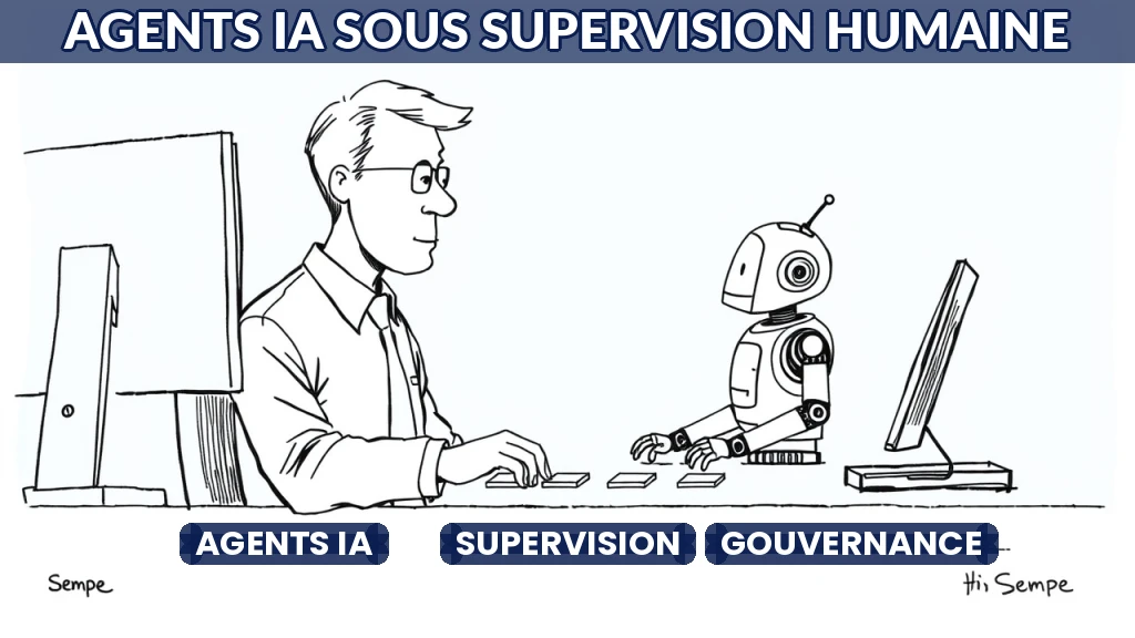 Illustration d'un agent IA collaborant avec un humain sous supervision.