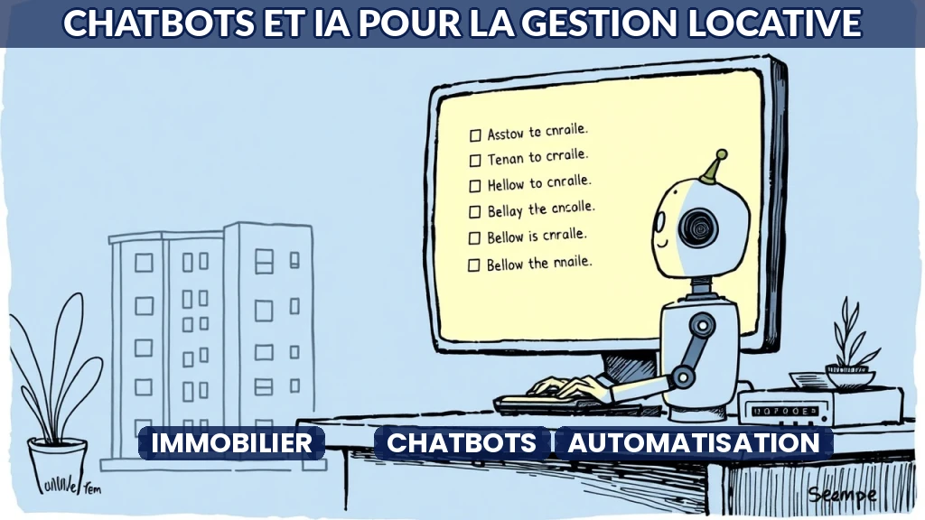 Illustration d'un chatbot répondant à des demandes locatives sur un écran.