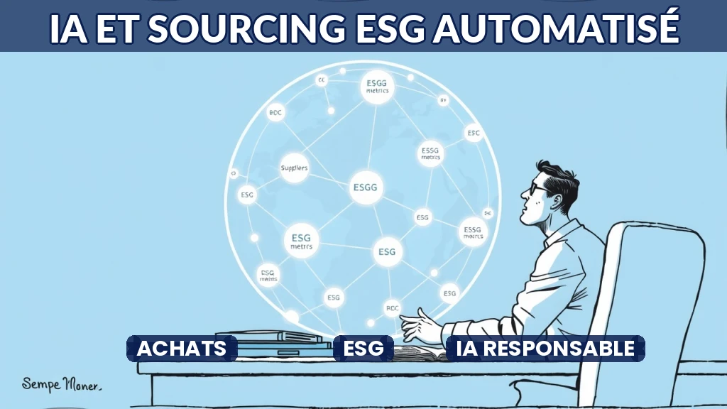 Illustration d'un réseau de fournisseurs analysé par intelligence artificielle pour des achats responsables.