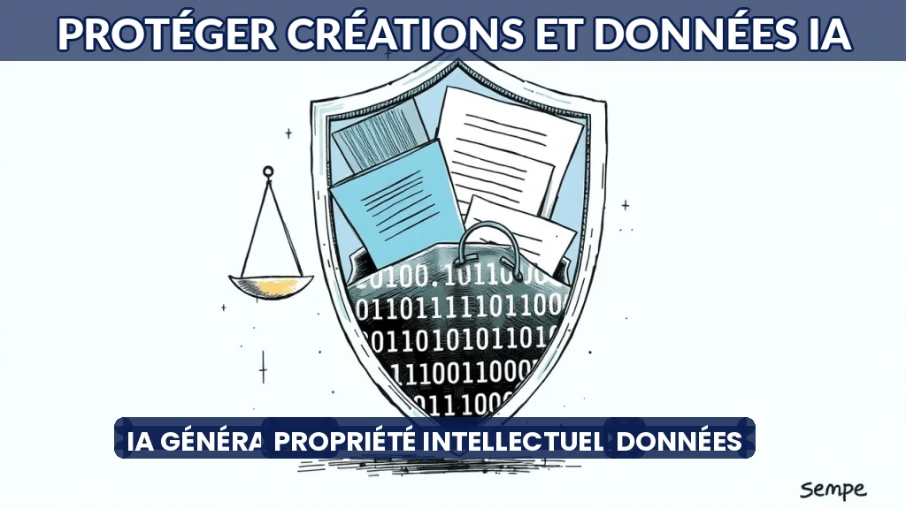 Illustration d'un bouclier protégeant des données et créations numériques.