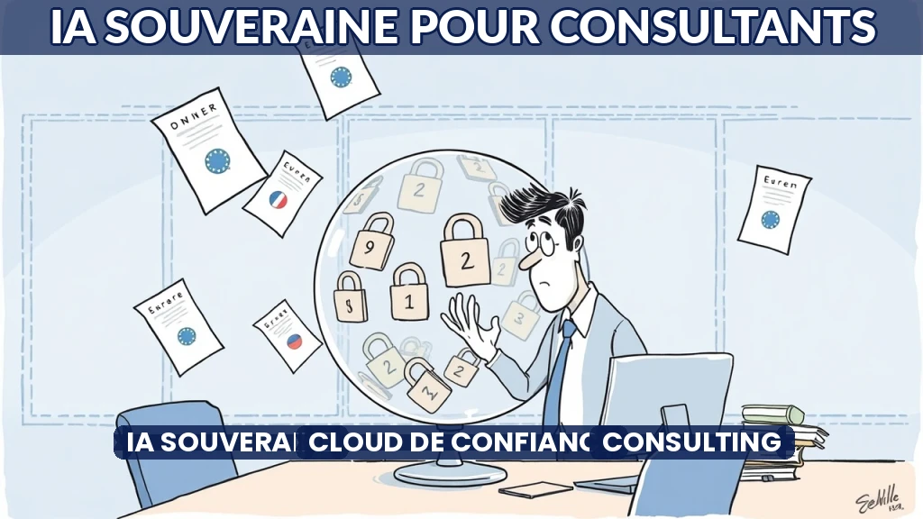 Illustration d'un consultant analysant des données sécurisées dans un cloud souverain.