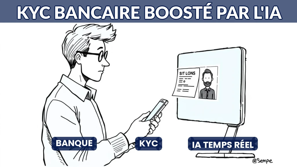 Illustration d'une vérification d'identité bancaire automatisée par intelligence artificielle.