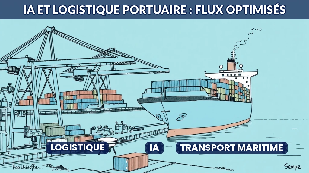 Illustration de conteneurs dans un port avec des flux optimisés par l'IA.