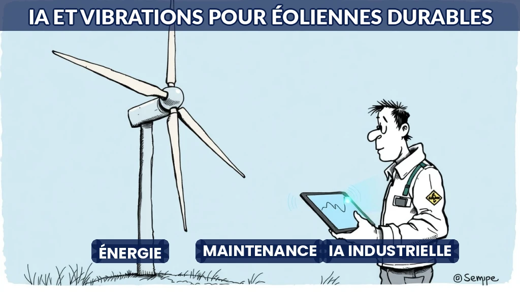 Technicien analysant des données vibratoires d'une éolienne avec un outil IA